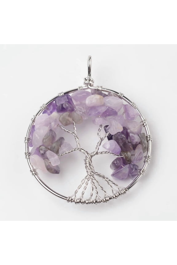 1pc Tree of Life Amethyst Big Pendants with Brass Findings 63~65x49~51x8~10mm Hole: 8~10mm