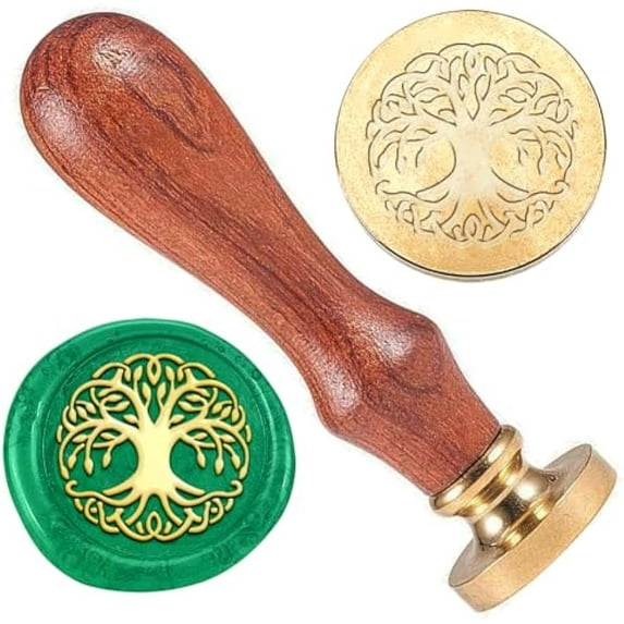 1pc Tree of Life Wax Seal Stamp Embossed Stamp Sealing Vintage Elegant Removable Brass Seal Wood Handle