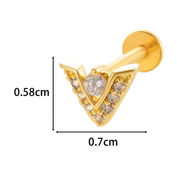1pc Triangle 316L Surgical Stainless Steel Clear Cubic Zirconia 17 Gauge Threadless Labrets Piercing Jewelry for Women Men Golden 8mm Pin: 1.2mm