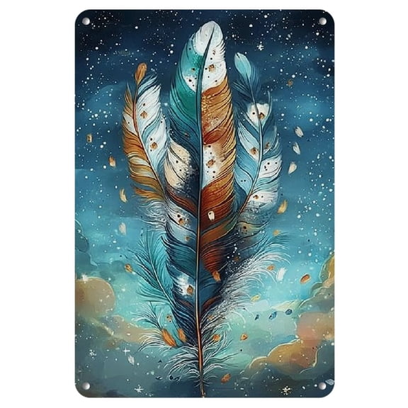 1pc Tribal Feather Art Metal Tin Sign, 8x12 Inches Vintage Unframed Iron Wall Decor for Home, Bar, and Multipurpose Spaces