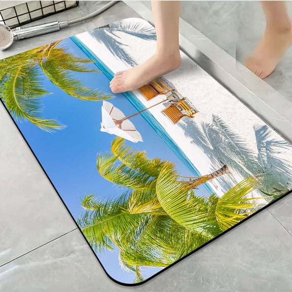 1pc Tropical Beach Relaxation Spot Bathroom Rug Bathroom Decor and Accessories- Durable,Anti Slip,And Quick Drying,Suitable For Indoor/outdoor Use - Perfect For Bathrooms,Bedrooms,Kitchens