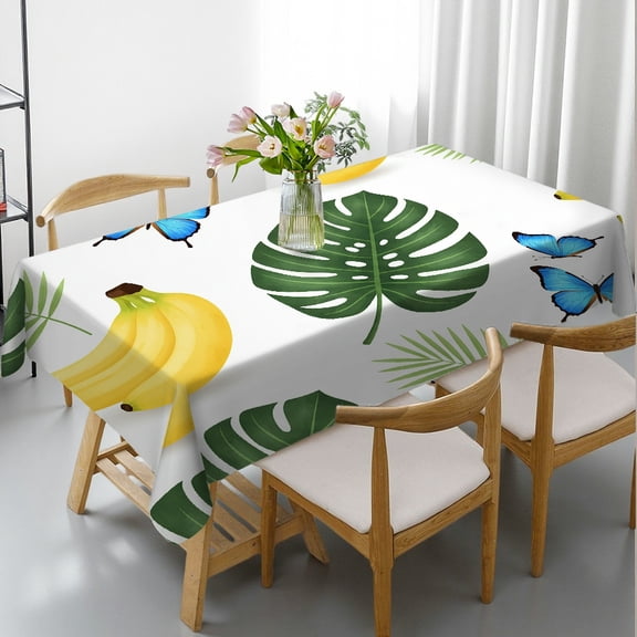1pc Tropical Botanical & Butterflies Print Rectangular Tablecloth, Festive Table Setting Holiday Party Tablecloth, Tropical Botanical & Butterflies