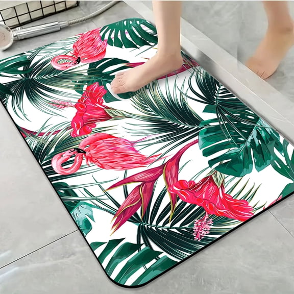 1pc Tropical Flamingos and Exotic Plants Bathroom Rug Bathroom Decor and Accessories- Durable,Anti Slip,And Quick Drying,Suitable For Indoor/outdoor Use - Perfect For Bathrooms,Bedrooms,Kitchens