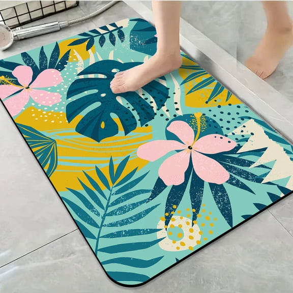 1pc Tropical Floral Leaf Bathroom Rug Bathroom Decor and Accessories- Durable,Anti Slip,And Quick Drying,Suitable For Indoor/outdoor Use - Perfect For Bathrooms,Bedrooms,Kitchens