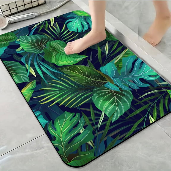 1pc Tropical Leaves Bathroom Rug Bathroom Decor and Accessories- Durable,Anti Slip,And Quick Drying,Suitable For Indoor/outdoor Use - Perfect For Bathrooms,Bedrooms,Kitchens