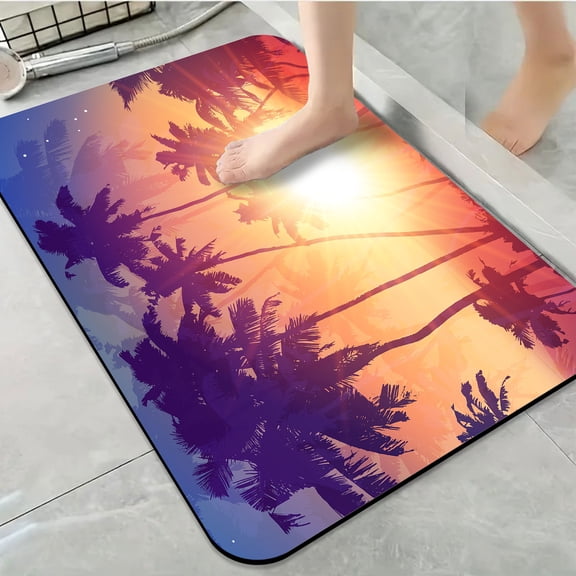 1pc Tropical Palm Sunset Bathroom Rug Bathroom Decor and Accessories- Durable,Anti Slip,And Quick Drying,Suitable For Indoor/outdoor Use - Perfect For Bathrooms,Bedrooms,Kitchens