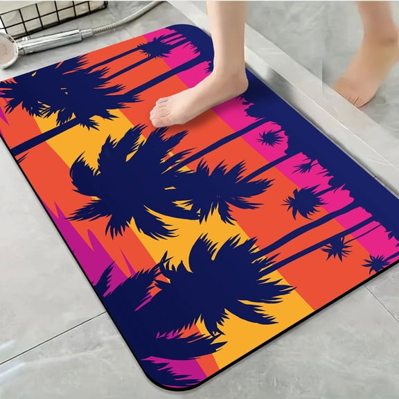 1pc Tropical Palm Sunset Silhouette Bathroom Rug Bathroom Decor and Accessories- Durable,Anti Slip,And Quick Drying,Suitable For Indoor/outdoor Use - Perfect For Bathrooms,Bedrooms,Kitchens