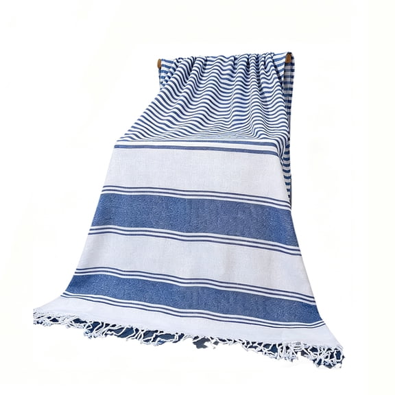 1pc Turkish Bath & Beach Towel, Striped Design, Soft, Lightweight, Absorbent Peshtemal, Quick Dry for Beach, Bath, Throw, Travel, Navy