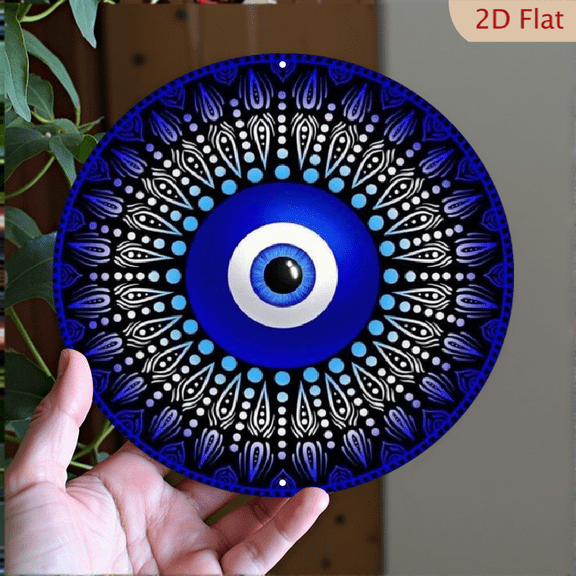 1pc Turkish Blue Eyes Metal Wall Art - Vintage Slant-Eye Sign, Goof for Porches, Garages, Farms, Bars, Cave Decor, Durable Hanging Decor For Home, Garden, Industrial Room, Cultural Gift, 2D Flat
