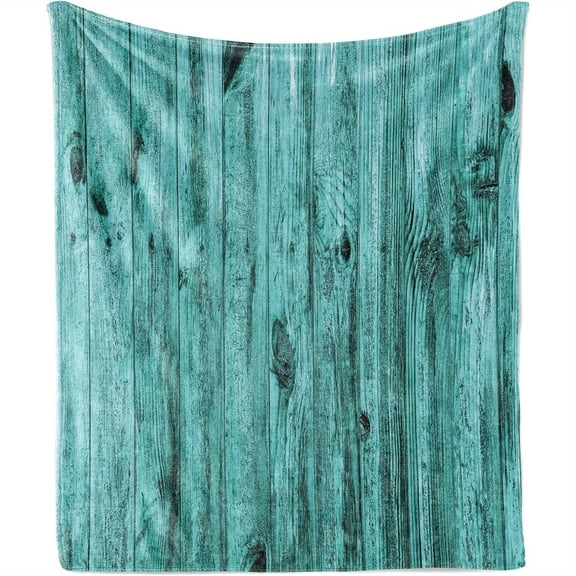 1pc Turquoise Blanket with Vintage Wood Texture Print, Knit Fabric, Polyester Composition, Digital Printing, Flannel, Square Gram Weight 250-300 g/㎡
