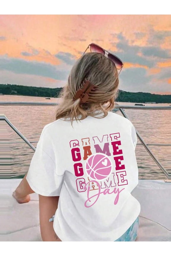 1pc Tween Girl Basketball Game Day Graphic Print T-Shirt, Suitable For Children Outdoor Sports In Summer