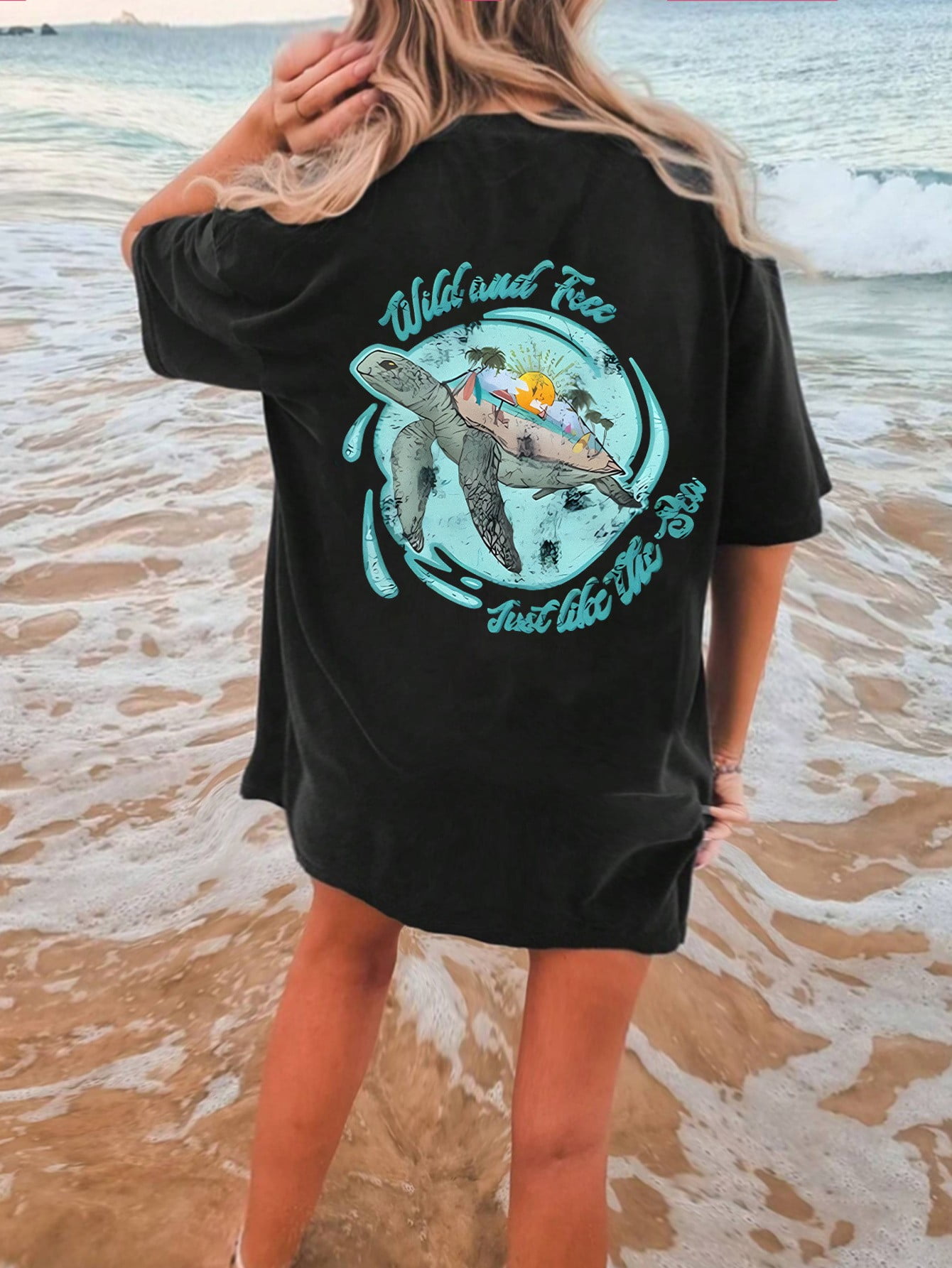 Girls Printed Aqua Cotton Regular Fit T-Shirts