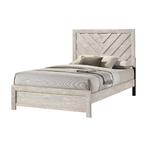 1pc Twin Size Bed Rustic Beige Gray Finish Wooden Bedroom Furniture Geometric Design Chevron Pattern