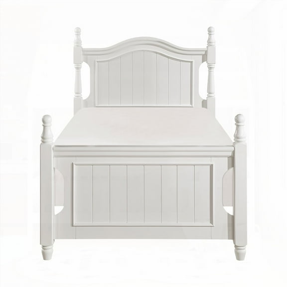 Wooden Twin Size Poster Bed in Classic White Finish, 1pc Set with Headboard & Footboard