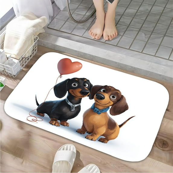1pc Two Dachshund Dogs Absorbent Non-Slip Bathroom Thickened Flannel Rug Decor,Soft,Quick Drying,Suitable For Indoor/outdoor Use,Bathrooms,Bedrooms,Kitchens,Terrace,Laundry Rooms,16"x24"