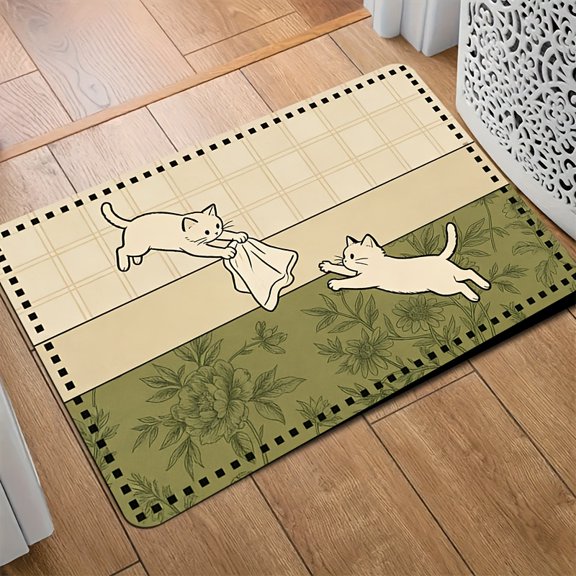 1pc Two Kitten Diatomite Floor Mat - Soft Absorbent Diatomite Soil, Cute Kitten Suitable for Kitchen, Bathroom, /Outdoor Use - Machine Washable, Low-Maintenance Dirt-Trapping