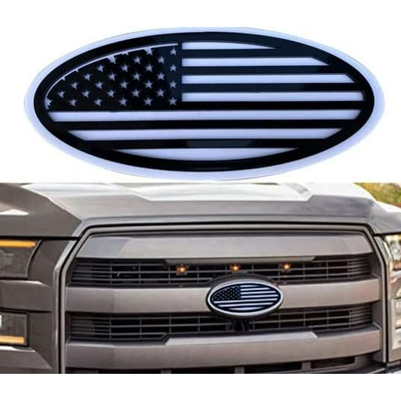 1pc USA Flag Emblem Badge Nameplate for Ford 04-14 F150, 11-14 Edge, 11-16 Explorer, 06-11 Ranger, 07-14 Expedition, Black/White,9inch F-9USF-BW