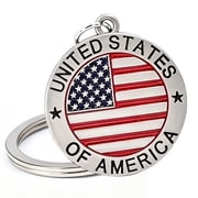 1pc USA Keychain United States of America Patriotic Round Metal Key Ring in a Pouch
