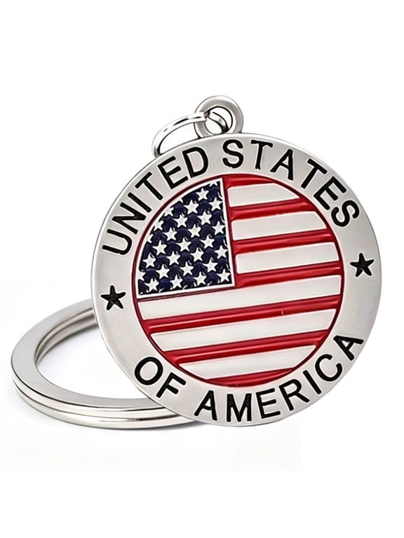 1pc USA Keychain United States of America Patriotic Round Metal Key Ring in a Pouch