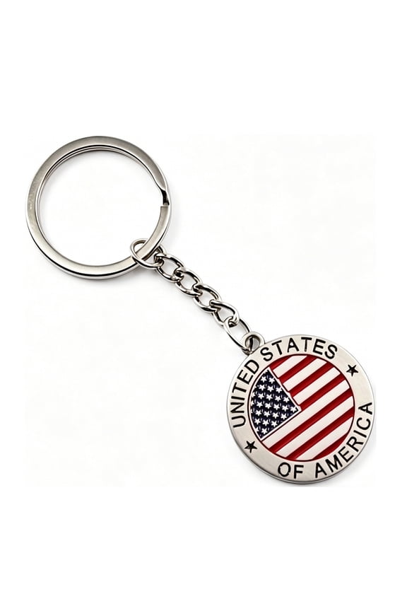 1pc USA Keychain United States of America Patriotic Round Metal Key Ring in a Pouch MEGA Charm Gift for Men Women Travel Souvenir Gift for Veterans, Travelers & Patriot
