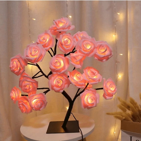 1pc USB Powered 24 Led Rose Flower Table Lamp Lights Birthday Mother's Day Valentine's Day Christmas Wedding Gift for Women Daughter Wife Girlfriend Sister, Night Light Home Party Bedroom Decoration