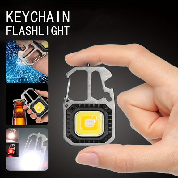 1pc USB Rechargeable Aluminum Alloy Flashlight, Mini Keychain Light, Bright Floodlight Flashlight with Battery Level Indicator, Portable COB Emergency Pocket Work Light