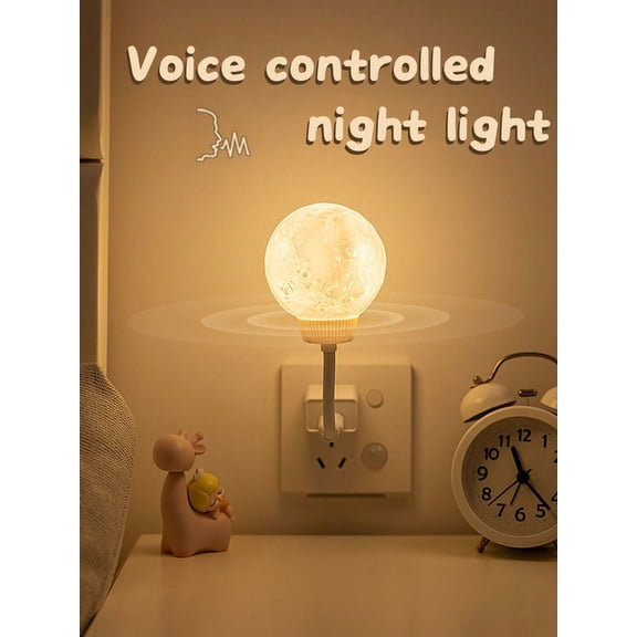 1pc USB Smart Voice Controlled Moon Night Light Decorative Lamp Plug In Controlled Moon Lamp Bedside Bedroom Night Light Atmosphere Light Companion Light Garden Dec