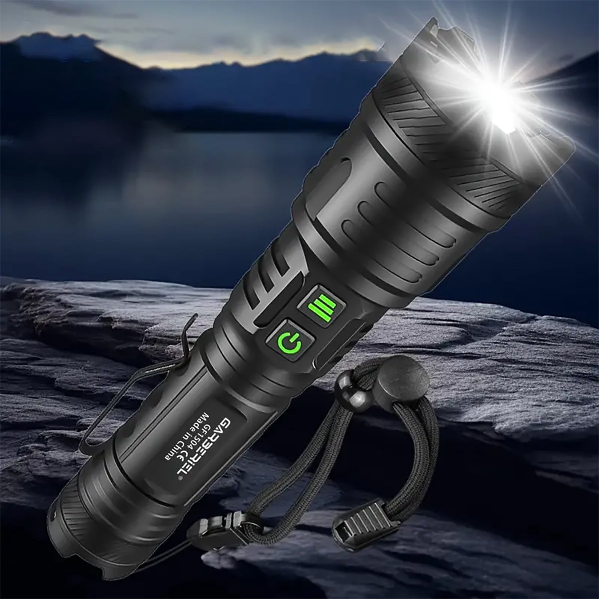 1pc Ultra-Bright 30W Rechargeable LED Flashlight with Adjustable Focus, 5  Lighting Modes with 26650 Battery & Power Bank for Camping, Hiking, ...