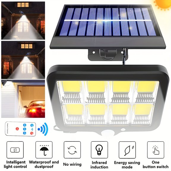 1pc Of Ultra Bright Solar Wall Lights - 160COB Motion Sensors, IP65, 16.4-foot Wire, Detachable Design, Suitable For Courtyard, Yard, Deck, Garage, Lane, Porch, Fence, Outdoor Safety Lighting