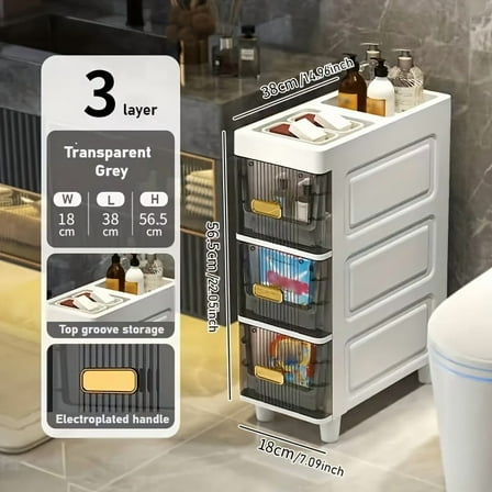 1pc Ultra-Slim Plastic Storage Cabinet - Big Capacity, Narrow Corner, Pull-Out File Storage Shelf for Office & Studio