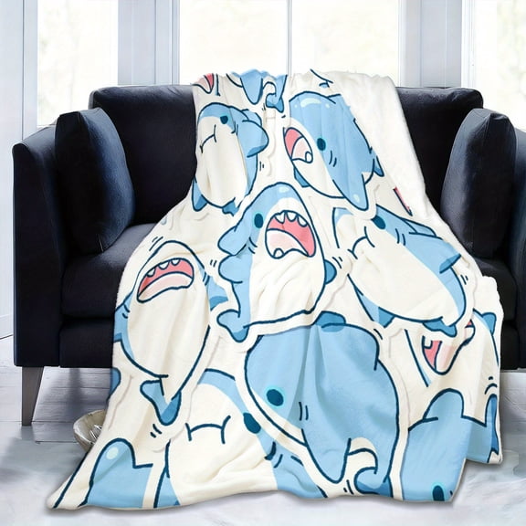 1pc Ultra-Soft 280GSM Flannel Shark Blanket - All-Season Cozy Throw with Cute & Cartoon Sharks, Machine Washable for Bed, Couch, Camping, Office - Perfect Birthday Gift for Shark Lovers, Adults &