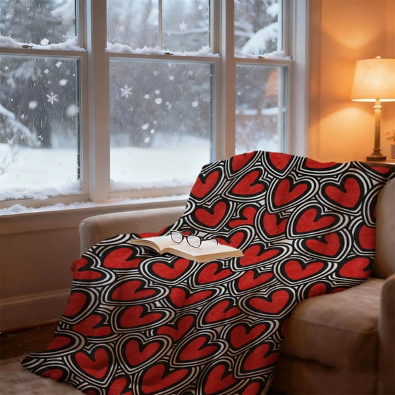 1pc UltraSoft Flannel Blanket with Heart Pattern Cozy All Season Throw for Sofa Bed Travel Camping Living Room & Office Digital Print Mixed Colors Contemporary Style