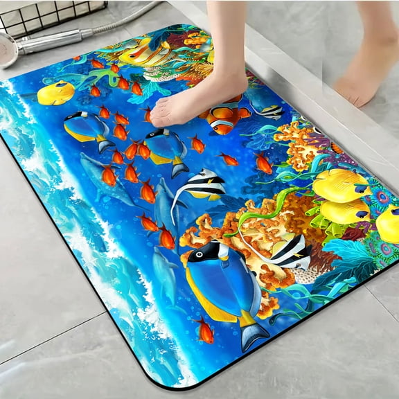 1pc Underwater Marine Life Scene Bathroom Rug Bathroom Decor and Accessories- Durable,Anti Slip,And Quick Drying,Suitable For Indoor/outdoor Use - Perfect For Bathrooms,Bedrooms,Kitchens