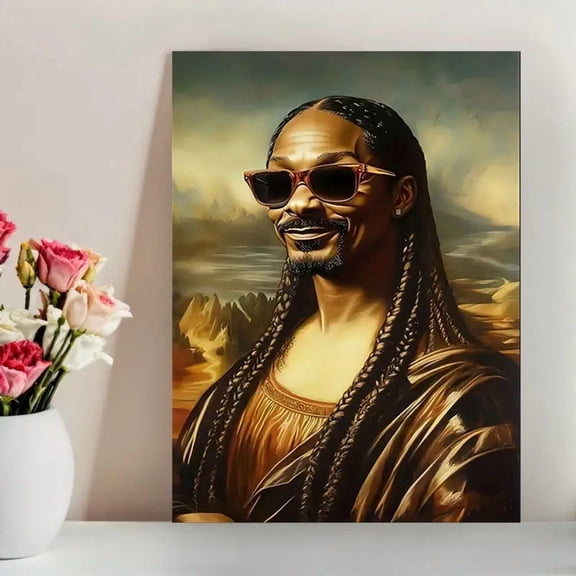 1pc Unframed Canvas Wall Art - Mona Lisa Reading Newspaper in Bathroom, Vibrant Colors for Living Room, Bedroom, Office Decor - Unique Gift Idea,2D Flat, Perfect for Room Decor