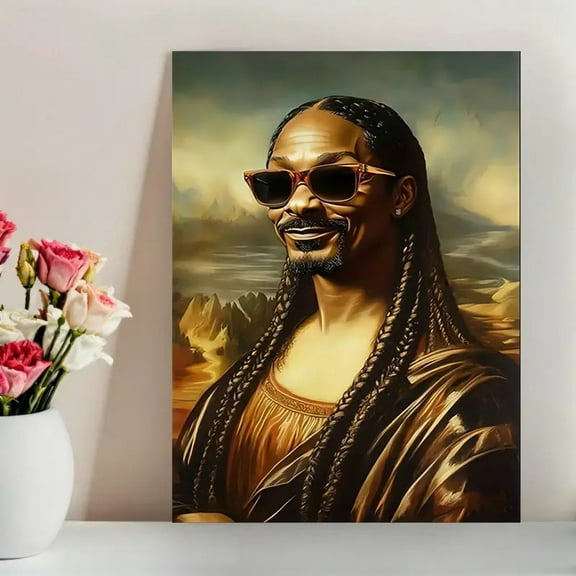 1pc Unframed Canvas Wall Art - Mona Lisa Reading Newspaper in Bathroom, Vibrant Colors for Living Room, Bedroom, Office Decor - Unique Gift Idea,2D Flat, Perfect for Room Decor