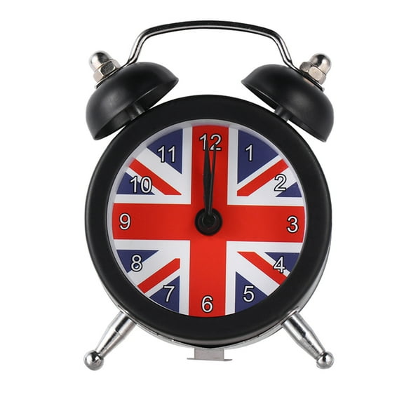 Union Jack Pattern Mini Desktop Alarm Clock with Wake-up Function, Bedside Time Display for Home or Dorm, Black