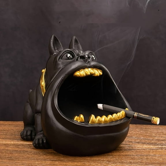 1pc Unique Bully Dog Figurine Ashtray - Decorative Resin Sculpture with Key Storage Box - Art Deco Style Home Office Decor for Mothers Day, Spring, Graduation, and Party Season Gift