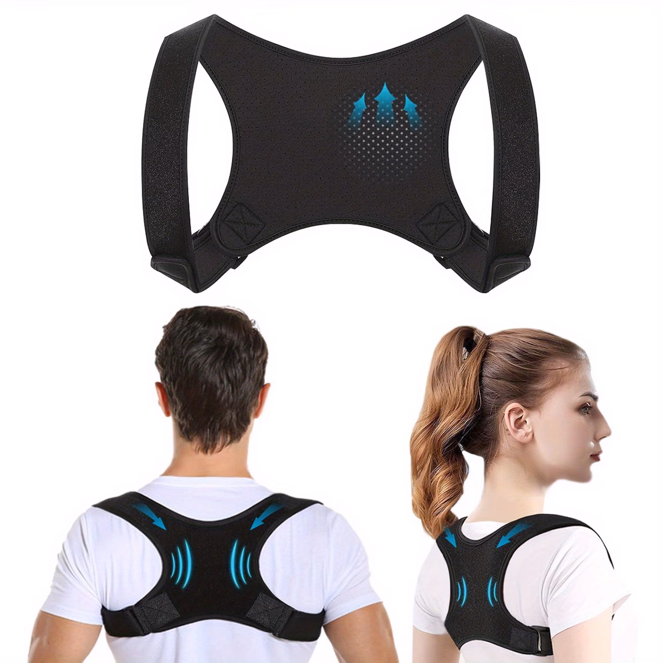 Unisex Adjustable Posture Corrector Back Support Belt Breathable Non-Slip Ergonomic for Sitting Standing Travel