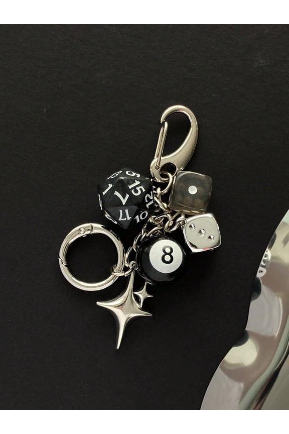 1pc Unisex Handmade Dice Keychain, Edgy Y2K Subculture Accessory, Billiard 8 Ball Pendant, Bag Decoration