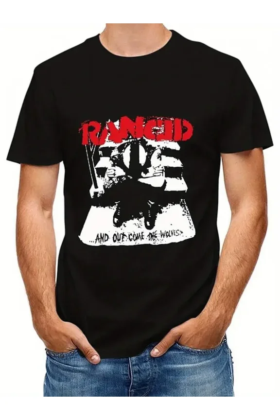 1pc Unisex Rancid Graphic T-Shirt - 180g 100% Cotton Crew Neck Short Sleeve Tee with Bold Red & White Punk Rock Band Logo Print
