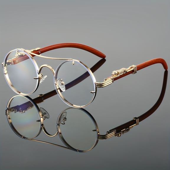 1pc Unisex Round Glasses - Metal Frame with Leopard Detail Hinges, Anti-Reflective Gradient PC Lenses, Stylish Sporty Design for Street Photography, & Gifts, Fashion Eyewear