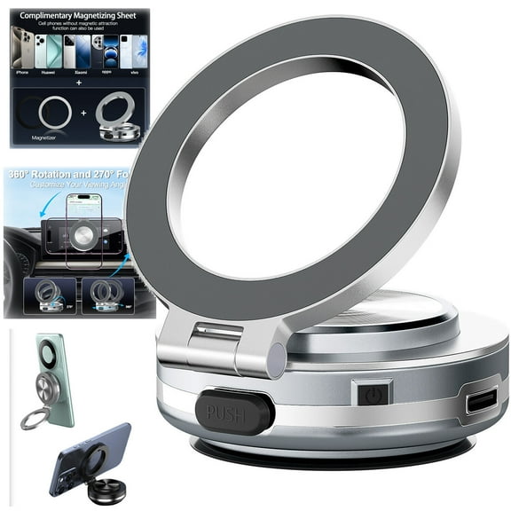 1pc Universal Rotatable Car Phone Holder, 360° Magnetic Suction Cup, Electric Vacuum Grip, ABS Material, for Smartphones, Suitable for Car/Dash/Gym/Mirror/Smooth Surface