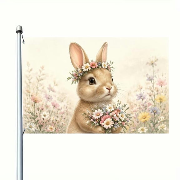 1pc, Universal Square Flag for Four Seasons Featuring a Cute Rabbit And Egg, Perfect for Outdoor Decorations And Festivities, Made of 100 Polyester