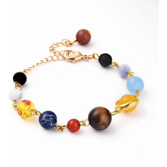 1pc Universe Galaxy The Nine Planets Guardian Star with Brass Findings Natural Mixed Gemstone Beads Bracelets 6-1/8 inch(15.4cm)