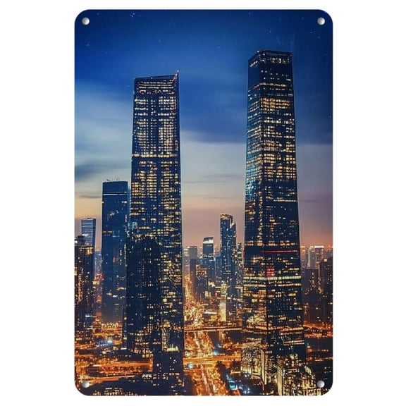 1pc Urban Landscape Iron Sign, 8x12inch, Metal Wall Art, Vintage Cityscape Decor, Rustic Home & Bar Decor, Artistic Hippie Poster for Coffee Shop, Billiard Room, Cafe, Restaurant, Hotel