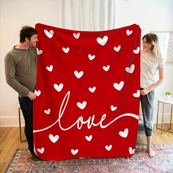1pc Valentine'S Day Love Heart Fleece Blanket, Ultra-Soft Lightweight Flannel Throw for Girlfriend, Pink and Red Cozy Comfort Plush Blanket for Sofa and Bed, Office and Home Decor