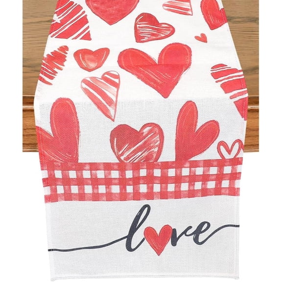 1pc Valentine's Day Polyester Tablecloth for Dining Table Decoration Rectangle with Heart Pattern Indian Red 2728x333x1mm