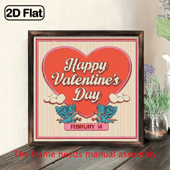1pc Valentine's Day Wooden Framed Wall Sign - February 14th Date Retro Love Romance Decor with Wood Frame, 8x8 Inch Vintage Hanging Plaque Suitable for Bedroom, Living Room, Entryway