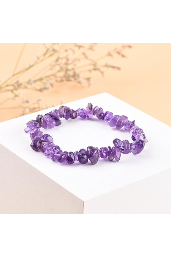 1pc Valentines Day for Lovers Ideas Amethyst Chips Stretch Bracelets Indigo 2-1/8~2-1/4 inch(5.3~5.6cm) Amethyst