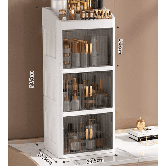 1pc Vanity Makeup Storage Box, Foldable & Sliding Door Design, Clear Cover Cosmetic Display Cabinet, Large Capacity Skincare & Cosmetics Organizer,